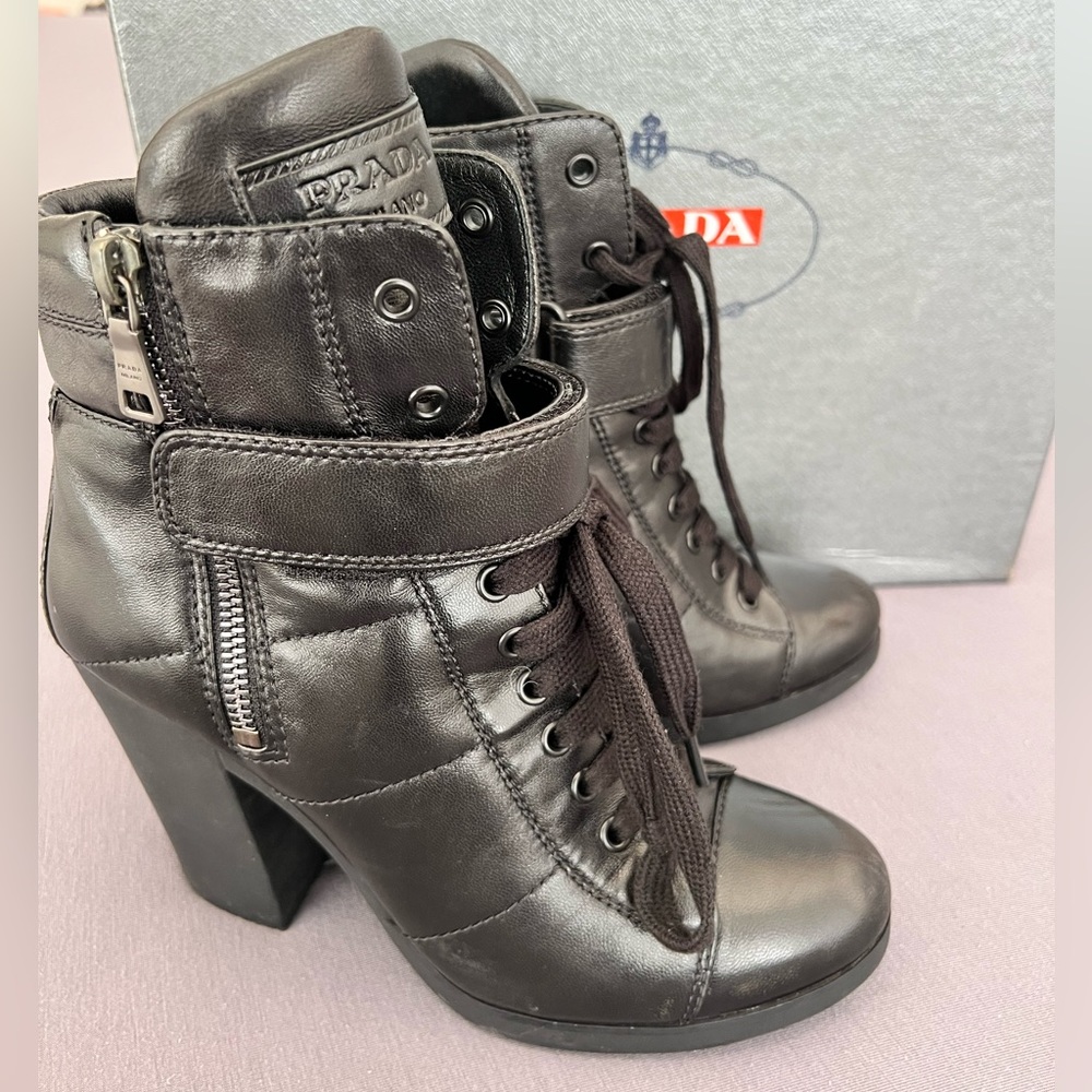 Prada Chunky Lace Up Black Boots